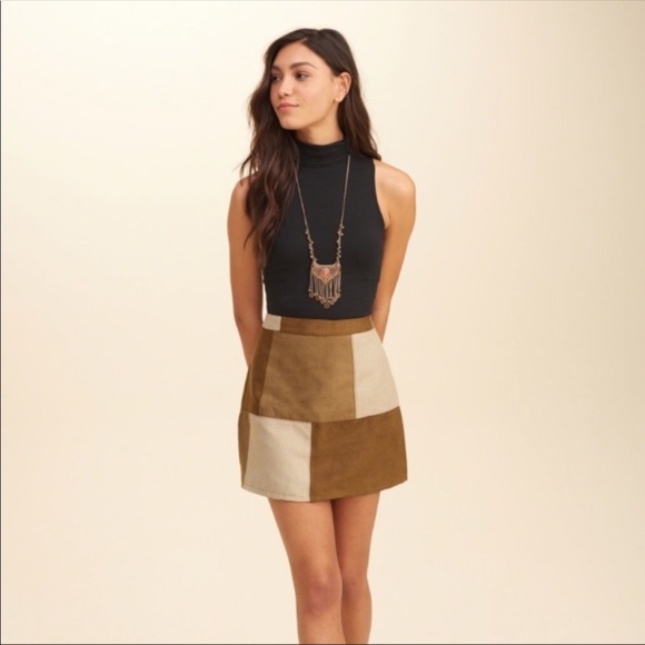 Hollister Dresses & Skirts - Hollister Patchwork A-Line Suede Tan Skirt